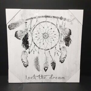 Feather Dream Catcher "Lock The Dream" Wall Art Decor  11"x11" NEW